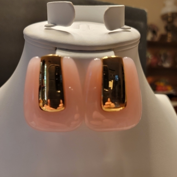 Vintage Avon Pink Lucite and Goldtone Clip On Earrings - Picture 2 of 4